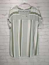NAIF Womens 2XL Striped Blouse Open Weave Sleeve Tunic Top Shirt Plus Size Green