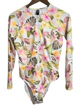 Hurley Long Sleeve Zip Back Rash Guard One-Piece Swimsuit Floral Size XL