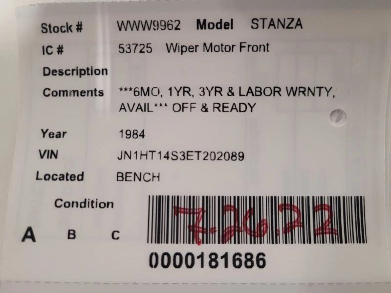 Windshield Wiper Motor Fits 82-86 STANZA 1595580 - Image 3 of 3