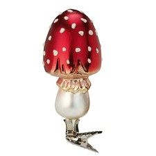 Inge Glas Red Lucky Mushroom German Glass Clip On Christmas Ornament FREE BOX