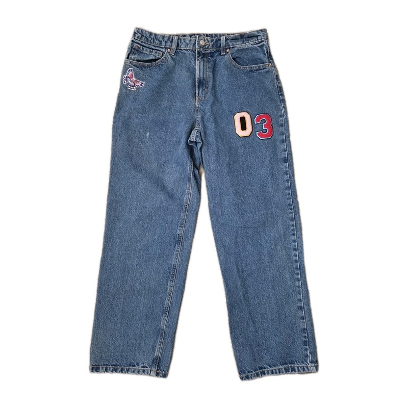 Wild Fable High Rise Dad Mid Wash Jean Womens Size 12 Patches