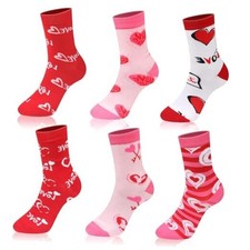 6 Pairs Valentines Day Socks, Heart and Love Pattern Crew Socks Red White Pink