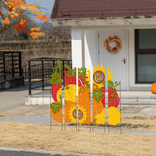 41.75" H Fall Pumpkin Patch Combo Yard Stake, Metal Thanksgiving Pumpkins Sunflo