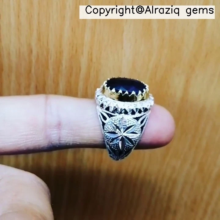 原版非洲黄色蓝宝石稀有 Pukhraj 石纯银戒指 — 第 3/4 张图片