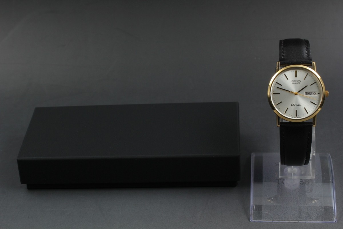 Vintage 1987 Seiko Chronos 7433-800B Day-Date SGP Gold Quartz Mens