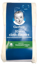 New Gerber 10 Pack Prefold White Cloth Diapers With Absorbent Padding