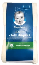 New Gerber 10 Pack Prefold White Cloth Diapers With Absorbent Padding