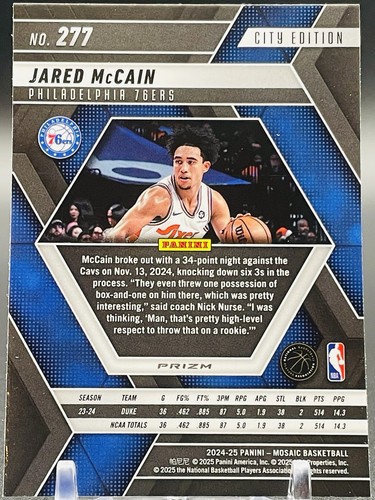 2024 Panini Mosaic - Silver Mosaic Prizm #277 Jared McCain (RC) - Picture 2 of 2