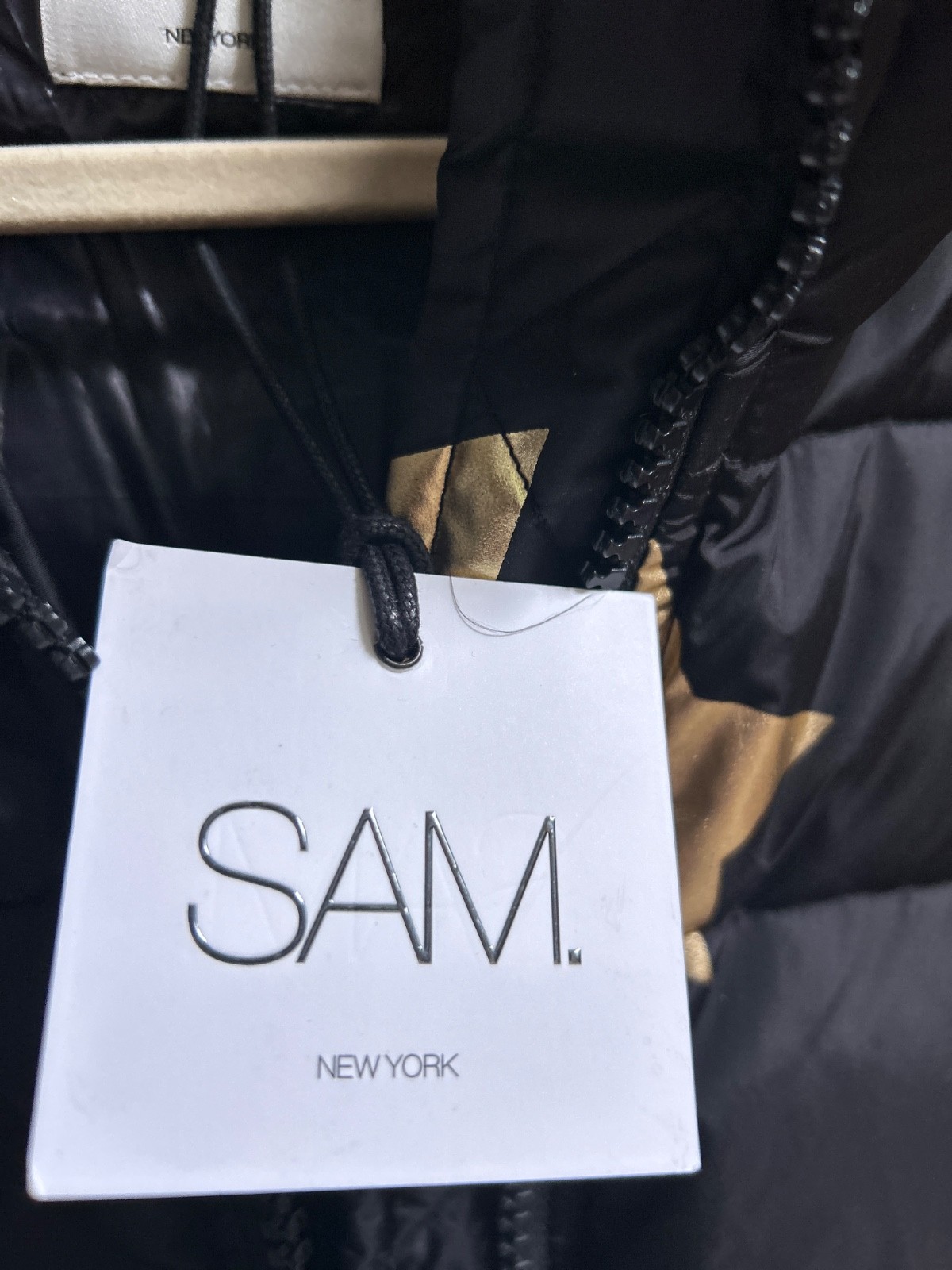 NWT $475 SAM. Womens Star Freestyle Bomber Down Puffer Jacket - Black & Gold - M image 6