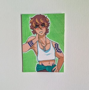 ACEO Artist Original, ATC Artist Trading Card, Mini Art, Abstract, Boy, Anime