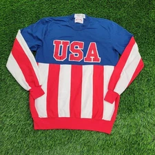 Vintage Nutmeg USA-Flag AOP Sweatshirt Teens Large 20x26 Patriotic