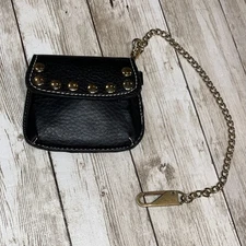 Kathy Van Zeeland Mini Wallet / Coin Case Black Leather Gold Chain