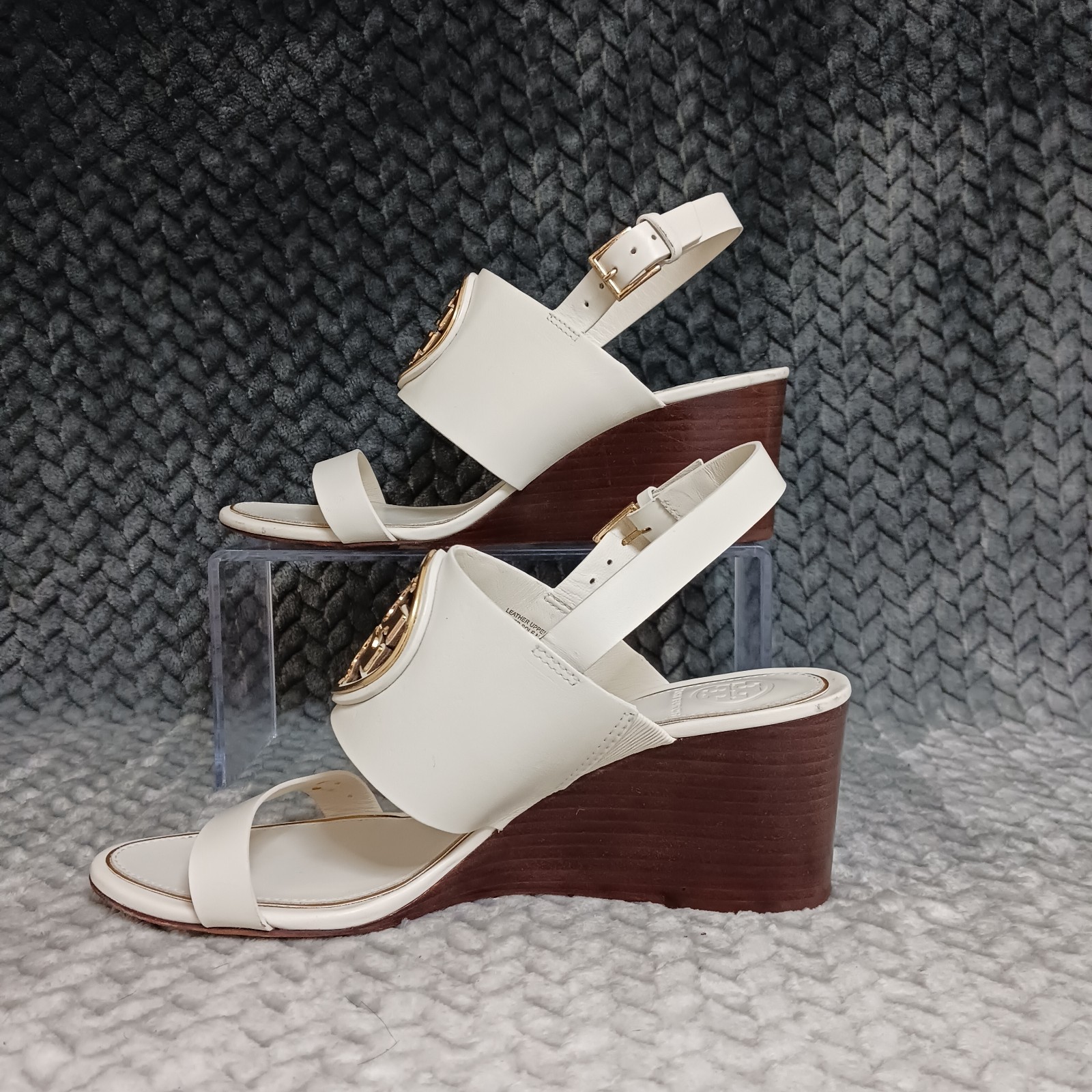 Tory Burch Bleach Gold Veg Leather Metal Miller 65mm Wedge Women's Sandals 7.5M thumbnail 2