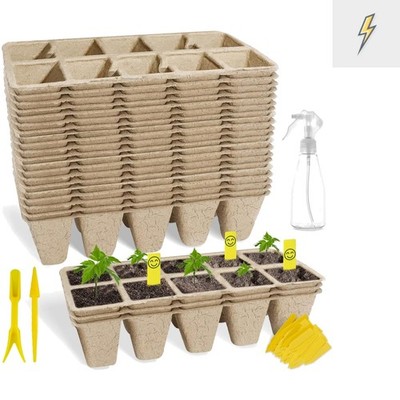200 Cells Seed Starter Tray, 20 Pack Biodegradable Seed Starter Kit, Peat Pot...