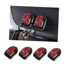 4 PCS Bling Car Mini Hooks, Cute Rhinestone Adhesive Back Seat Auto Red