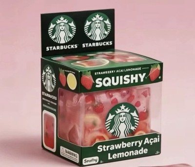 Limited Edition Starbucks Strawberry Açaí Squishy with fruit inside.