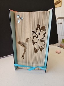 Folded Page Art book, Hummingbird & Hibiscus, 9" x 6", Floral cover.