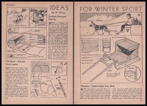 “Ideas for Winter Sports” 1942 HowTo Design PLANS Dog Sled~Coaster~Toboggan