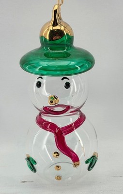 Vietri Snowman Christmas Ornament Vintage Italy Golden Accents