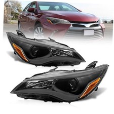 Headlights Assembly for 2015 15-17 Black Housing Amber Reflector Clear Lens