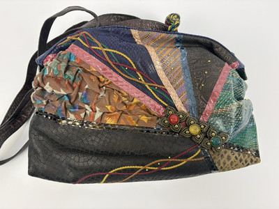 Vintage Carlo Fiori Multicolor Abstract Snakeskin Patchwork Leather Bag Purse