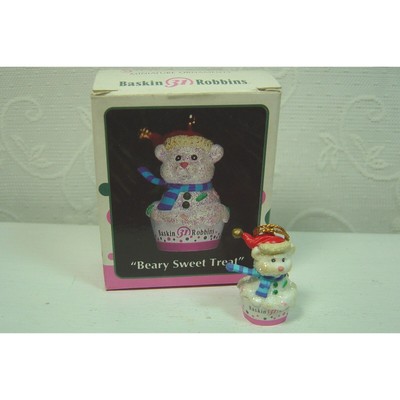 VINTAGE ENESCO ''BEARY SWEET TREAT'' SNOWMAN BEAR BASKIN ROBBINS ORNAMENT-1993