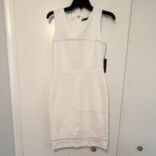 Tommy Hilfiger White Solid Sheath Dress 4 Sleeveless Knee-Length Round Neck Zip