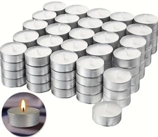 50/100 Pack Unscented 8 Hour Extended Burn Time Tea Light Candles, White 1.5" D