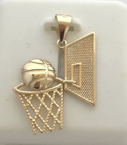 Authentic 925 Sterling Silver Gold Plated Basketball Pendant Charm 30mm