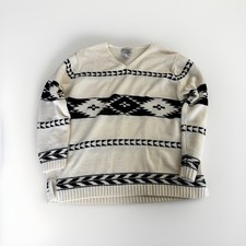 White Stag Ivory Black Geometric V-Neck Pullover Sweater Knit Size L