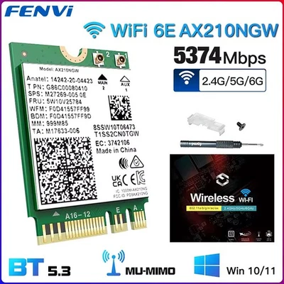 FENVI Intel AX210NGW WiFi 6E 5374Mbps M.2 2230 BT 5.3 6GHz Win 10/11 Linux - Image 1 of 4