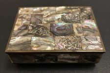 Vintage Schmuckdose Mexiko Messing & Abalone Perlmutt Mosaik – Mid Century