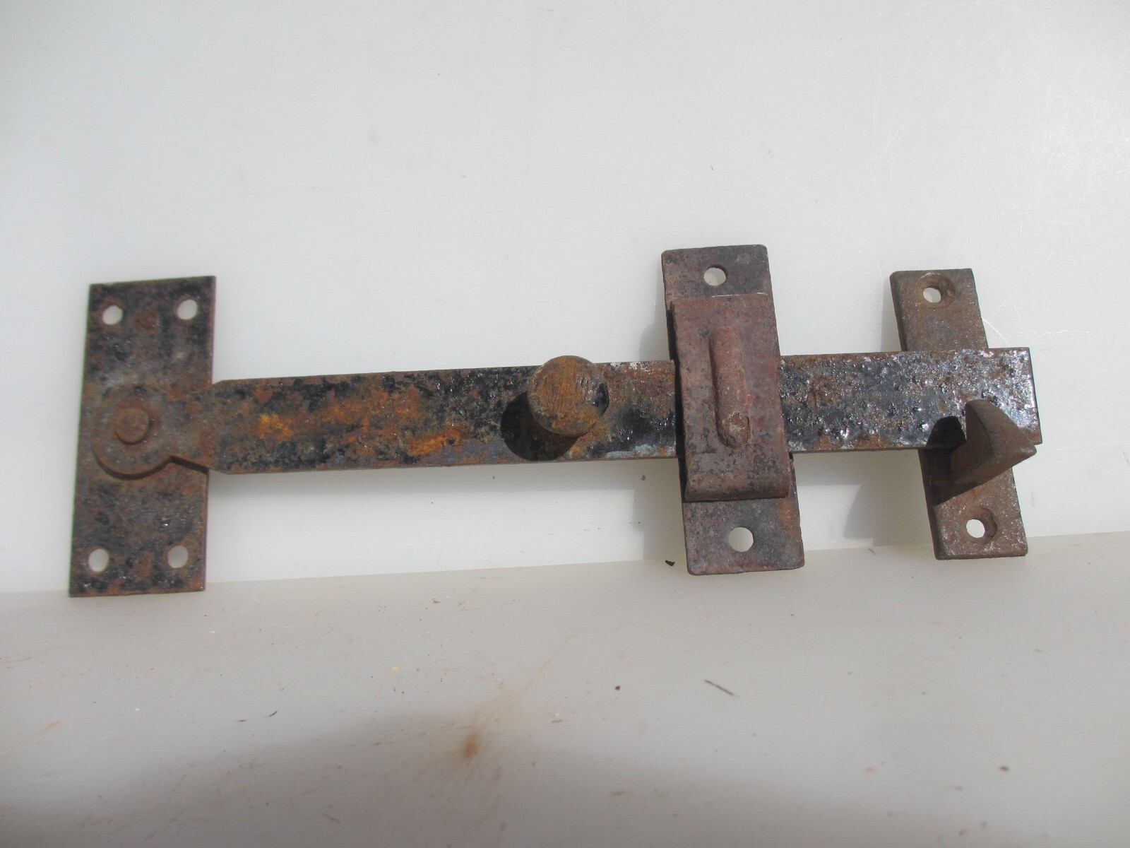 Antique Iron Door Latch Lock Catch Old Gate WC Barn Keep Vintage 9"W