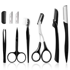 9 in 1 Professional Eyebrow Grooming Kit Eyebrow Trimming Scissors Tweezers