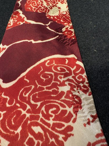 Vintage Selected Fabric Cravat Necktie In Terracotta, Orange, Cream On Damask - Picture 2 of 4