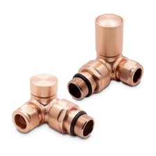Brushed Copper Corner Valves Radiator & Towel Rail (Pair) Bi Directional