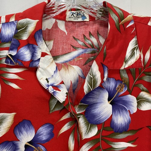 KY'S Womens Hawaiian Shirt Measures As 2XL Short Sleeve Button Up Red Floral USA - Picture 4 of 6