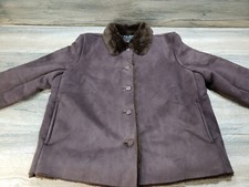 Fu Da Faux Suede Faux Fur Women's Brown Jacket Coat Size Large