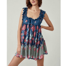 Free People Bali Wild Daisy Crisscross Back Ruffled Mini Dress NWT Size Small