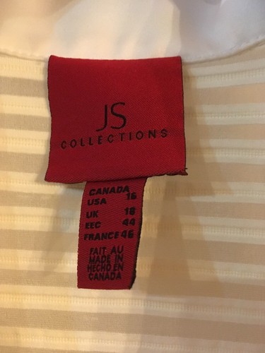 JS COLLECTIONS DRESSY 2 Piece Off White Sheer Stripe Satin Cuff Collar Sz 16 - Picture 5 of 9