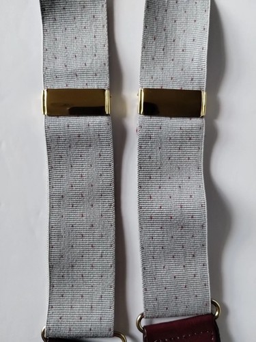 Vtg Dark Red Grey Y Suspenders Braces Dot Embossed Mock Croc Button End - Picture 4 of 10