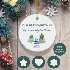 Our 1st Christmas As Family of 3 Ceramic Ornament 2024 Keepsake Blue New Baby