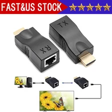 2Pcs 1080P HDMI Extender to RJ45 Over Cat 5e/6 Network LAN Ethernet HDTV Ada KY