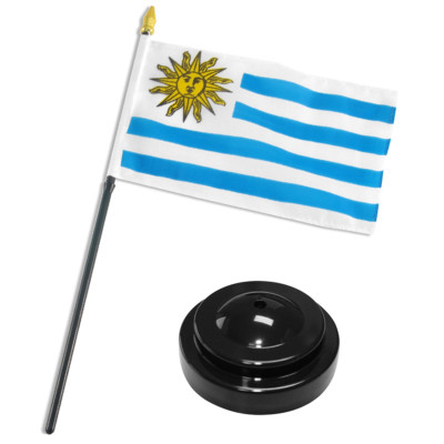 Uruguay 4''x6'' Flag Desk Set Table Stick Black Base