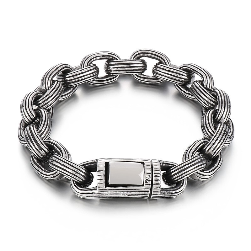 Mens Huge Stripe Rolo Chain Bracelet Stainless Steel for Mens 13mm