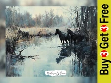 Serene Oil Impasto Landscape, Oil Painting Print 5"x7" on Matte Paper