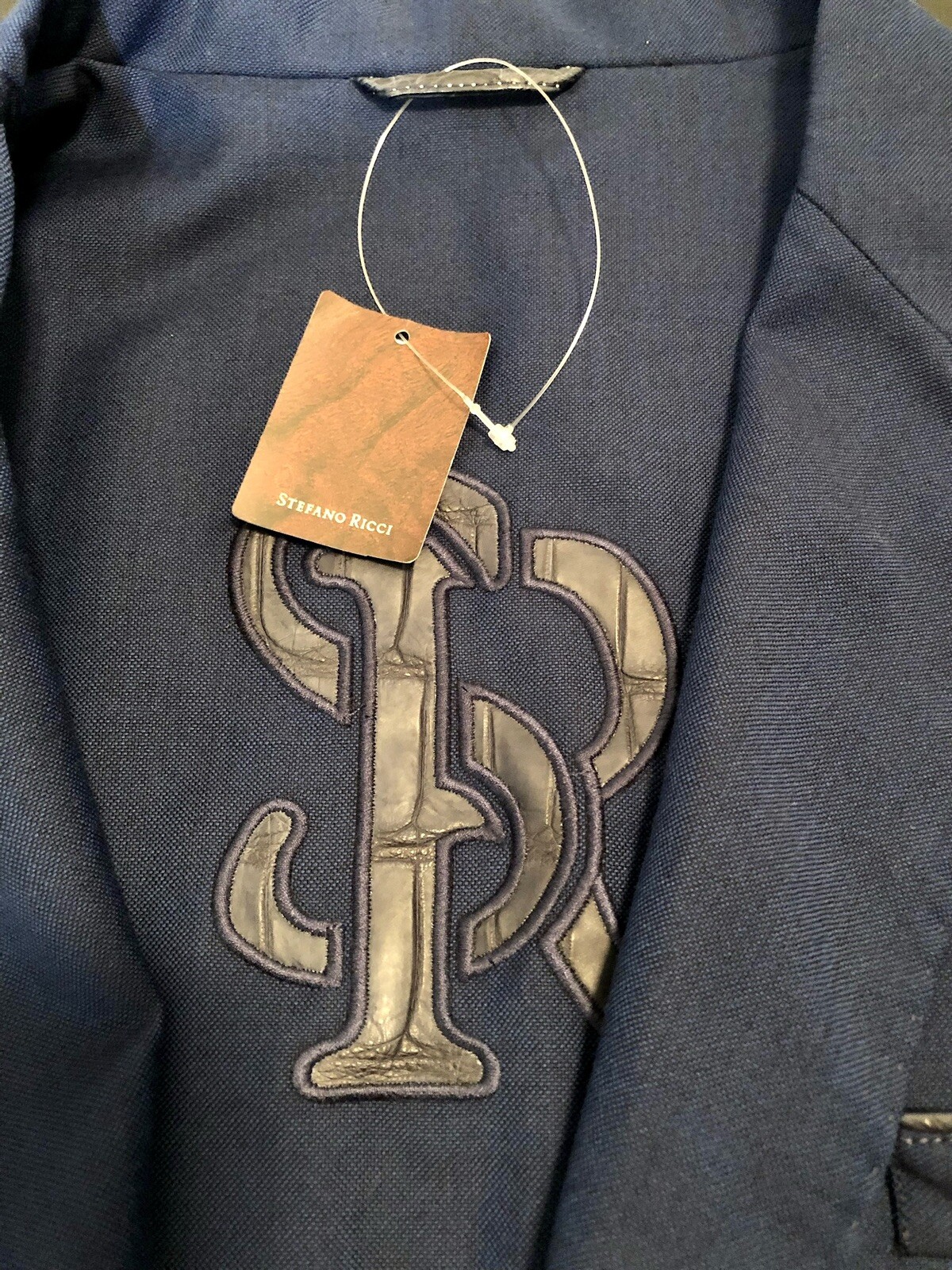 Stefano Ricci Knit Two-button Blue Sport Jacket Leather Trim Logo Size L image 6