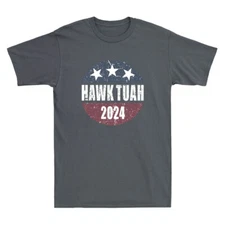 Hawk Tuah 2024 Funny Meme Humor Quote Joke Gift Retro Men's Short Sleeve T-Shirt
