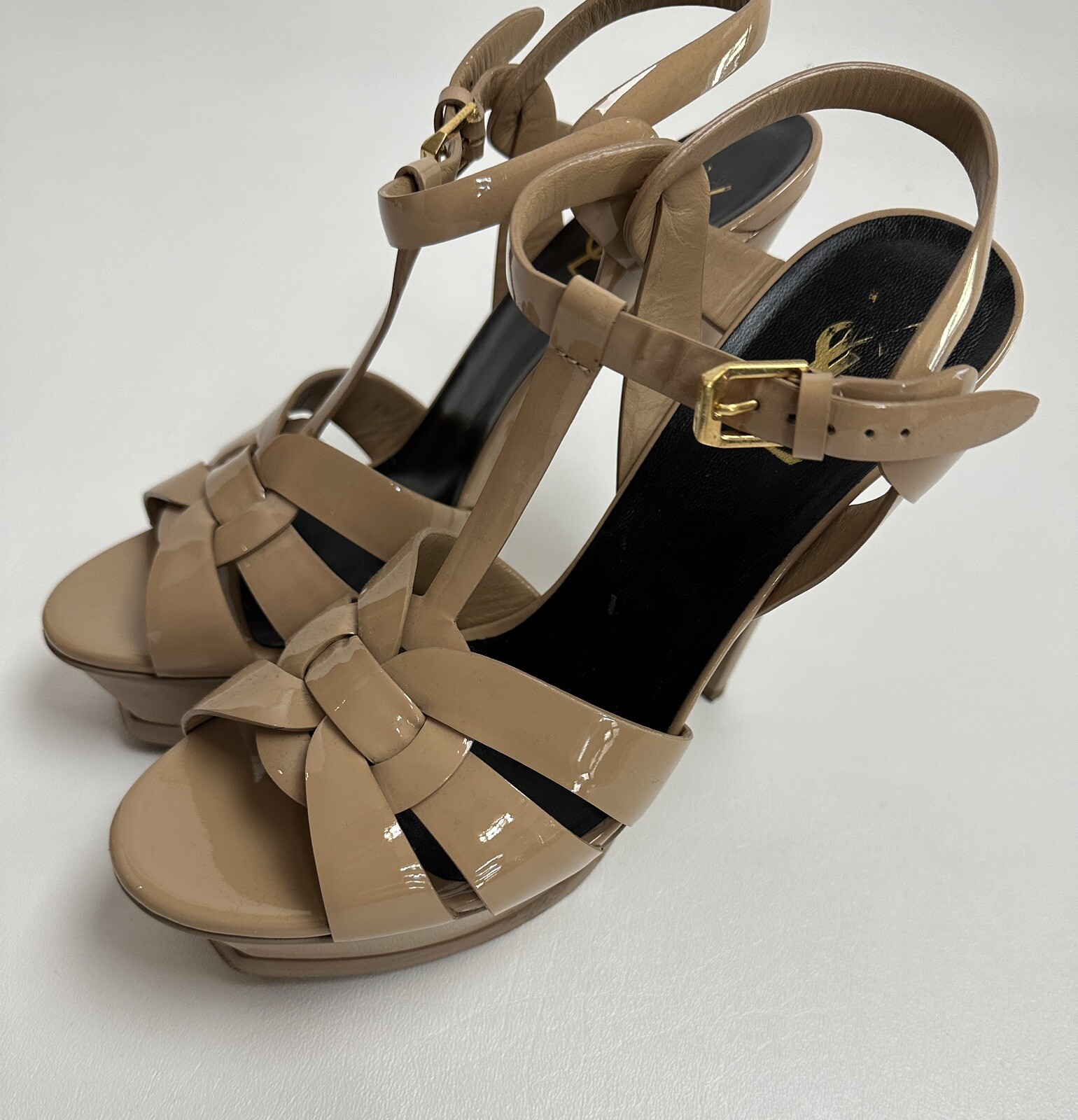 Sandalo YSL Yves Saint Laurent Tribute T Strap platform taglia 39 5 polvere brevetto