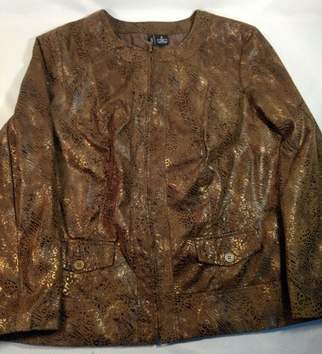 Awesome New Directions Womens Zip Up Lined Jacket Brown Animal Print Sz XL - Picture 5 of 8